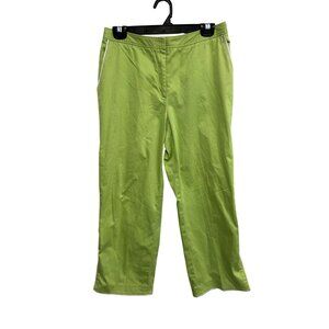 Island Republic Flat Front Capri Pants Green White Sz 8 Cropped Cotton Blend